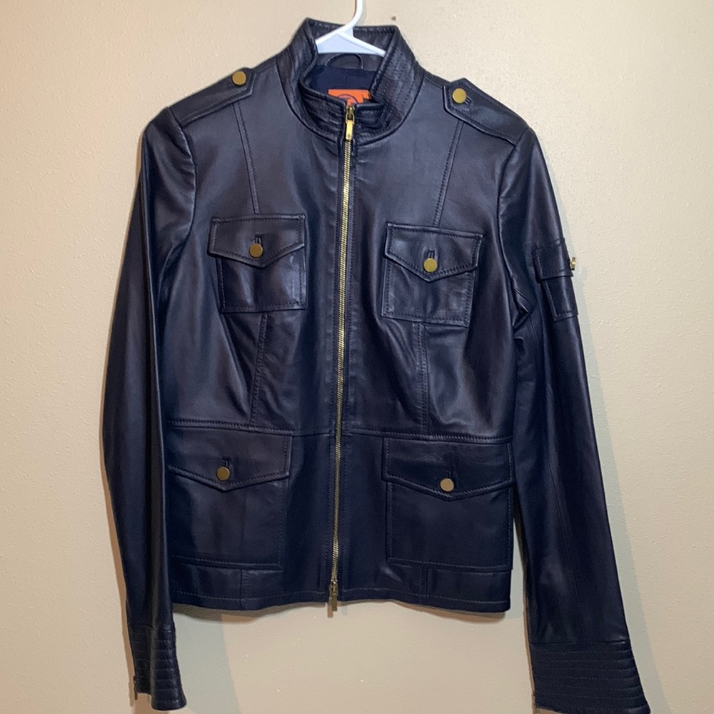 Tory Burch Black Leather Military-Style Jacket